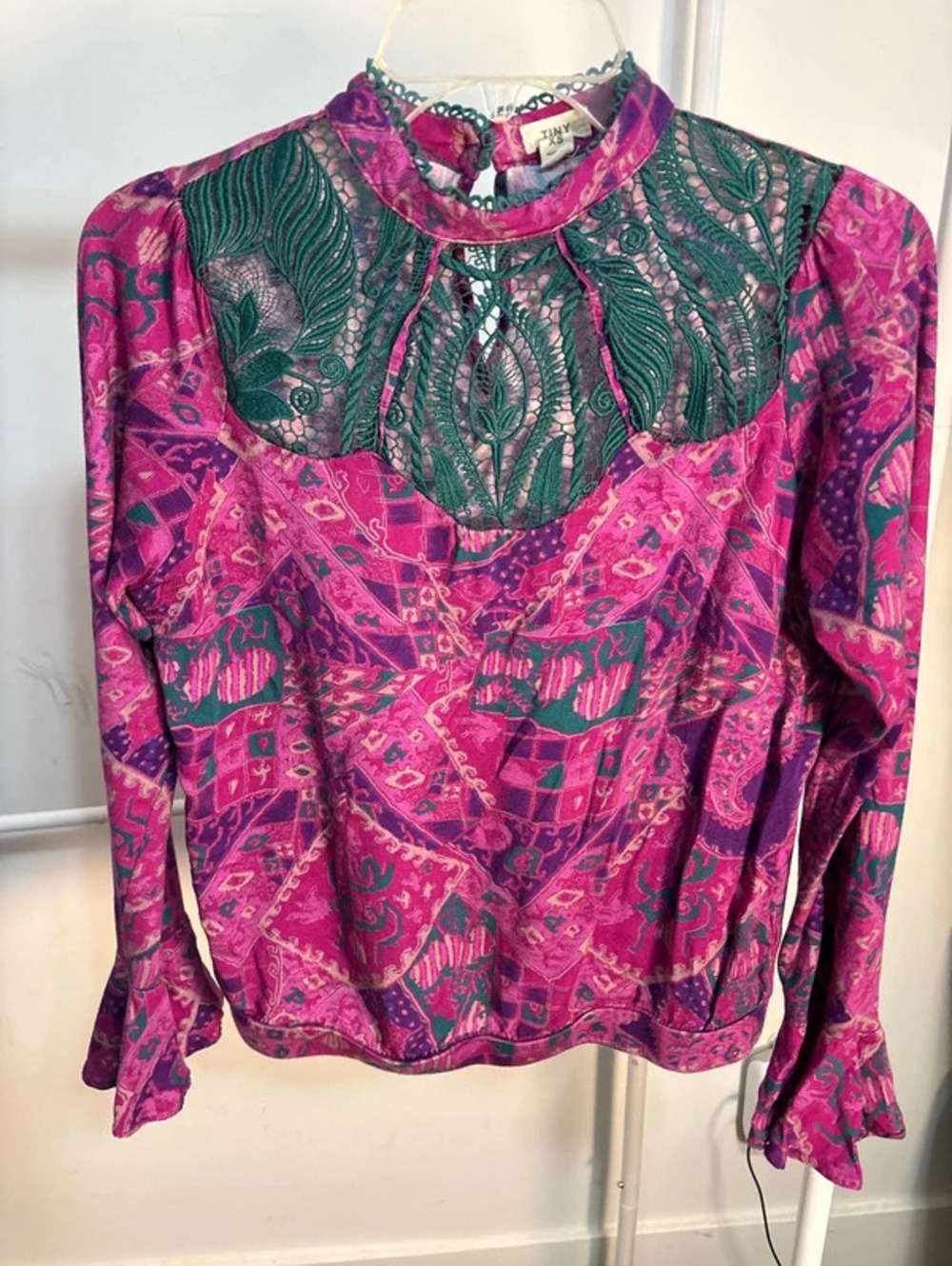 Anthropologie Tiny Brenan Boho Lace & Patchwork Mock Neck Top XS